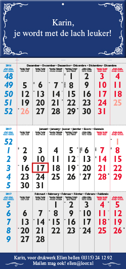 Wandkalender 3-maands gepersonaliseerd