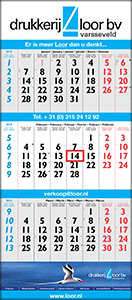 Wandkalenders 3-maands met gescheiden bloks